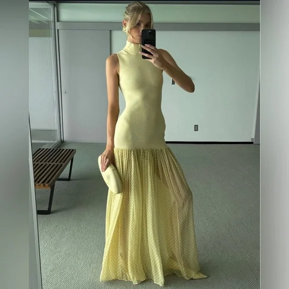 NWT HELSA Helsa Costanza Gown in butter yellow polka dot - Picture 6 of 17